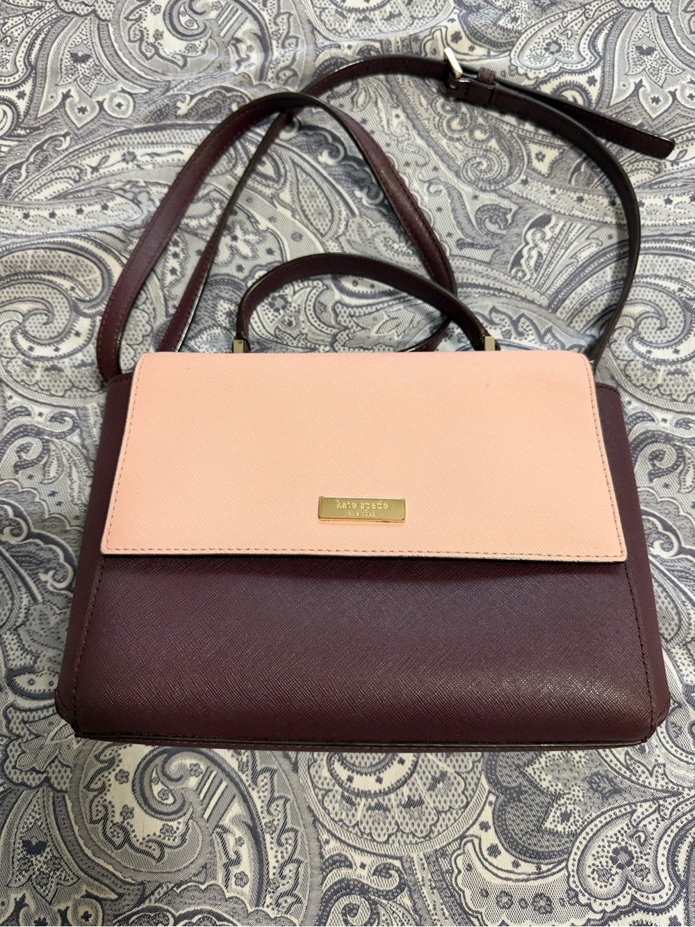 Kate Spade Patterson Court Two-Tone Pink & Burgundy Top-Handle Crossbody 9x7x3